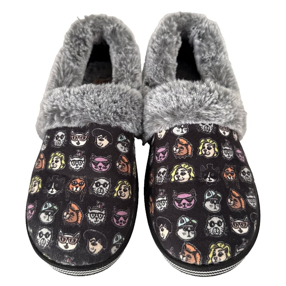 Skechers BOBS Too Cozy Cat Ages Slippers Women’s Size 7.5 Colorful‎ Cats Black